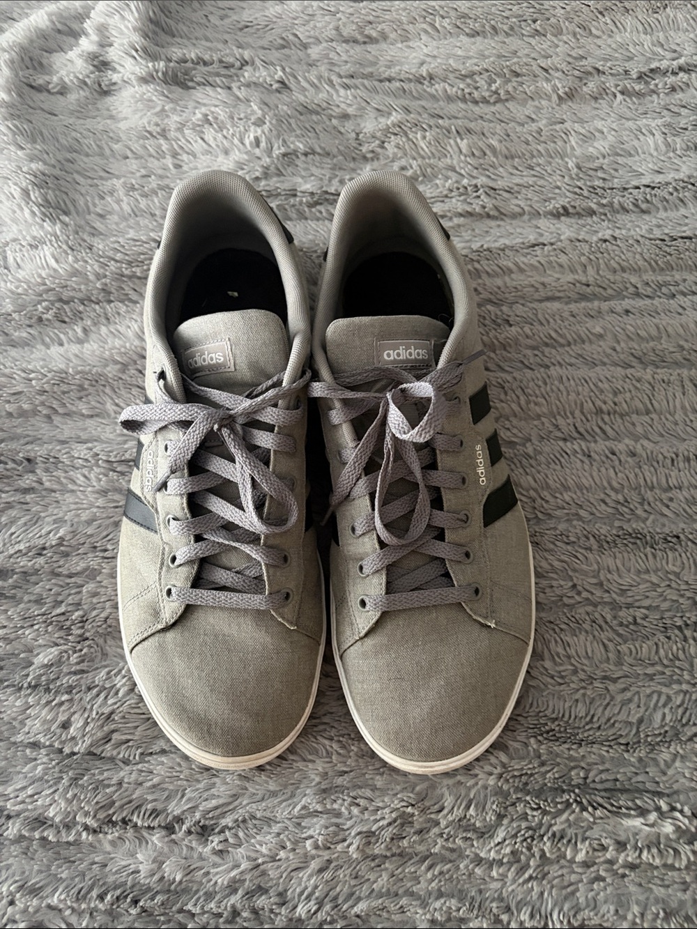 adidas Gray Canvas Low-Top Sneakers with Black Stripes